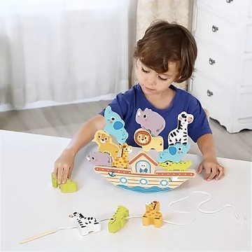 Tooky Toy Montessori Educative Learning Wooden 2 In 1 Noah's Ark Balance Activity Toy